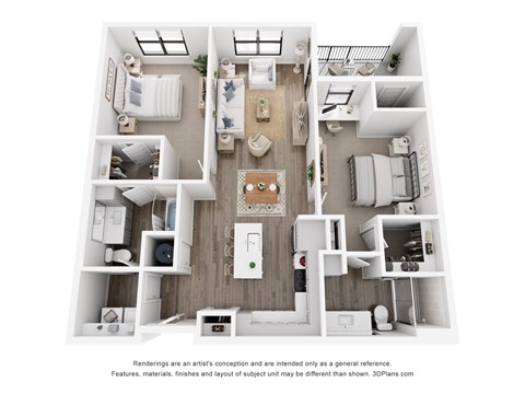 Rendering of the Treasure Mountain, Two-bedroom, Two-bathroom apartment at Velo Interlocken in Broomfield, CO